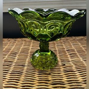 Green Glass Pedestal Bowl Candy Dish Decor